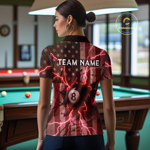 Load image into Gallery viewer, Red 8 Ball Lightning American Flag Billiard Shirt For Women Custom Patriotic Pool Team Jersey TDM5403