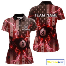 Load image into Gallery viewer, Red 8 Ball Lightning American Flag Billiard Shirt For Women Custom Patriotic Pool Team Jersey TDM5403
