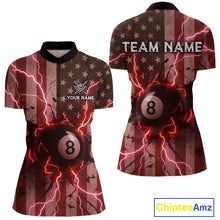 Load image into Gallery viewer, Red 8 Ball Lightning American Flag Billiard Shirt For Women Custom Patriotic Pool Team Jersey TDM5403