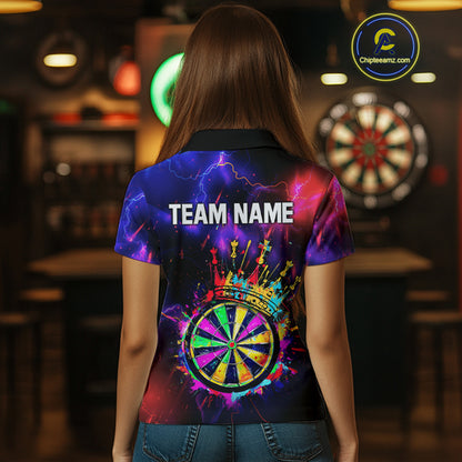 Personalized Neon Colorful Crown Darts Shirt For Women Custom Funny Darts Jersey Polo & 1/4 Zip TDM5181