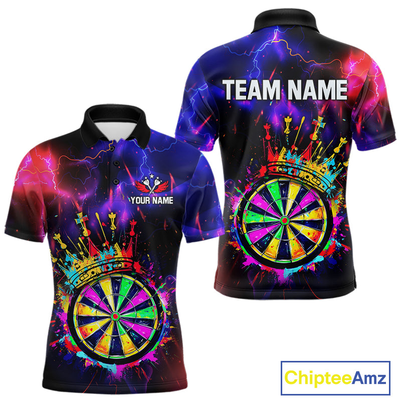 Personalized Neon Colorful Crown Darts Shirt For Men Custom Funny Darts Jersey Polo & 1/4 Zip TDM5181