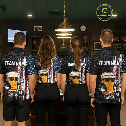 Vintage American Flag Funny Beer Billiard Shirt For Men Custom Patriotic 8 Ball Pool Team Jersey TDM5426
