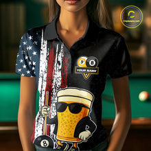 Load image into Gallery viewer, Funny Beer 8 Ball &amp; 9 Ball American Flag Billiard Shirt For Women Custom Patriotic Pool Team Jersey TDM5427