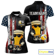 Load image into Gallery viewer, Funny Beer 8 Ball &amp; 9 Ball American Flag Billiard Shirt For Women Custom Patriotic Pool Team Jersey TDM5427