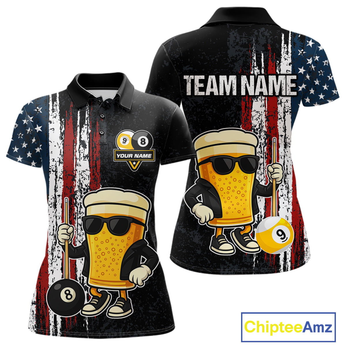 Funny Beer 8 Ball & 9 Ball American Flag Billiard Shirt For Women Custom Patriotic Pool Team Jersey TDM5427