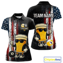 Load image into Gallery viewer, Funny Beer 8 Ball &amp; 9 Ball American Flag Billiard Shirt For Women Custom Patriotic Pool Team Jersey TDM5427