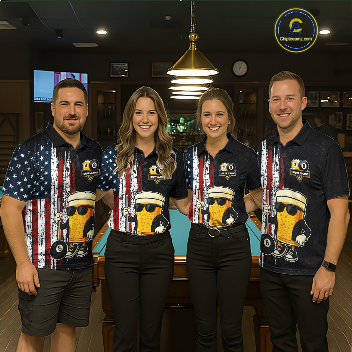 Funny Beer 8 Ball & 9 Ball American Flag Billiard Shirt For Men Custom Patriotic Pool Team Jersey TDM5427