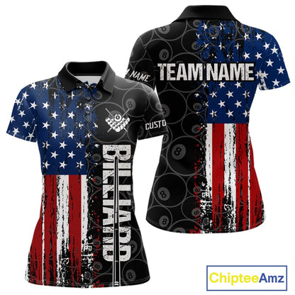 Grunge American Flag 8 Ball Pool Billiard Shirt For Women Custom Patriotic Billiard Team Jersey TDM5428