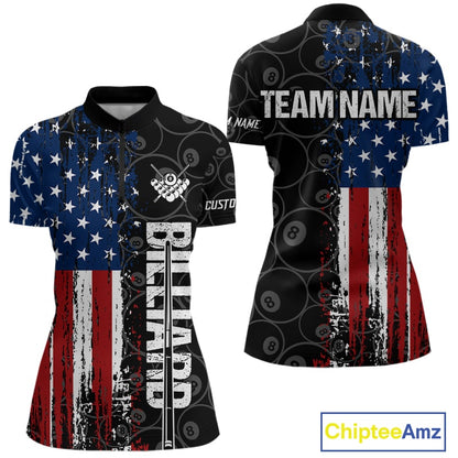 Grunge American Flag 8 Ball Pool Billiard Shirt For Women Custom Patriotic Billiard Team Jersey TDM5428