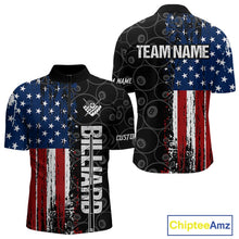 Load image into Gallery viewer, Grunge American Flag 8 Ball Pool Billiard Shirt For Men Custom Patriotic Billiard Team Jersey TDM5428
