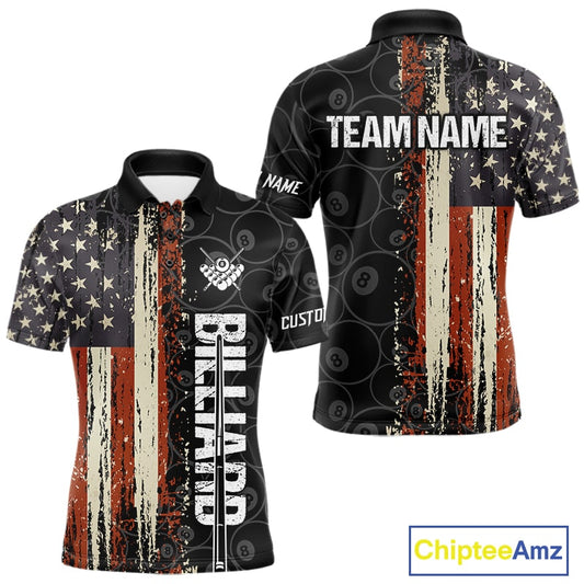 Vintage American Flag 8 Ball Pool Billiard Shirt For Men Custom Patriotic Billiard Team Jersey TDM5429