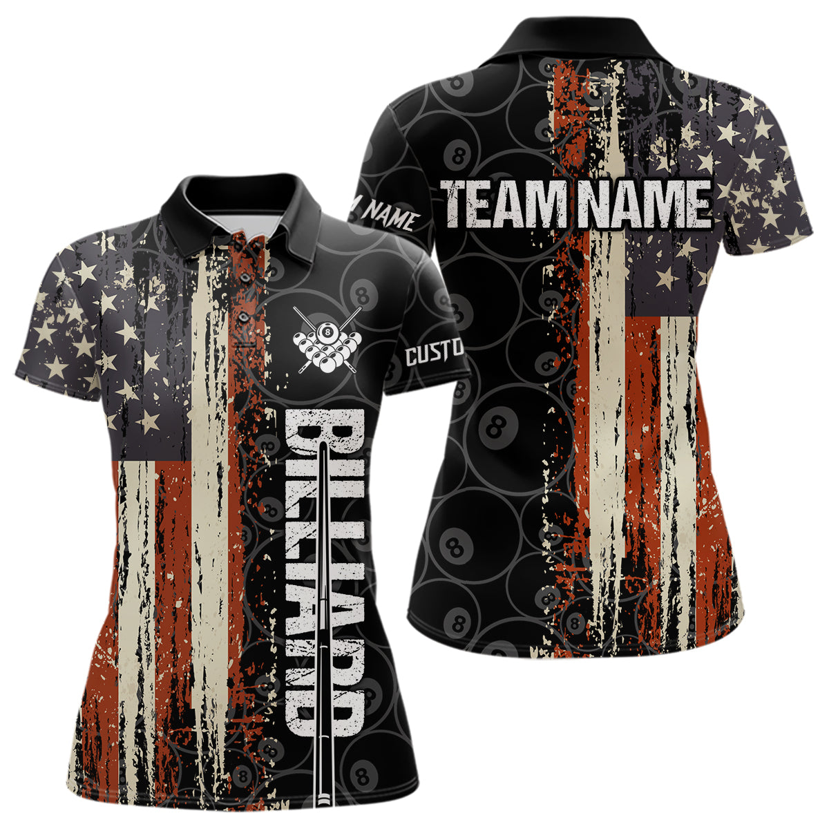 Vintage American Flag 8 Ball Pool Billiard Shirt For Women Custom Patriotic Billiard Team Jersey TDM5429