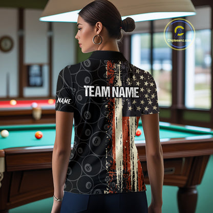 Vintage American Flag 8 Ball Pool Billiard Shirt For Women Custom Patriotic Billiard Team Jersey TDM5429