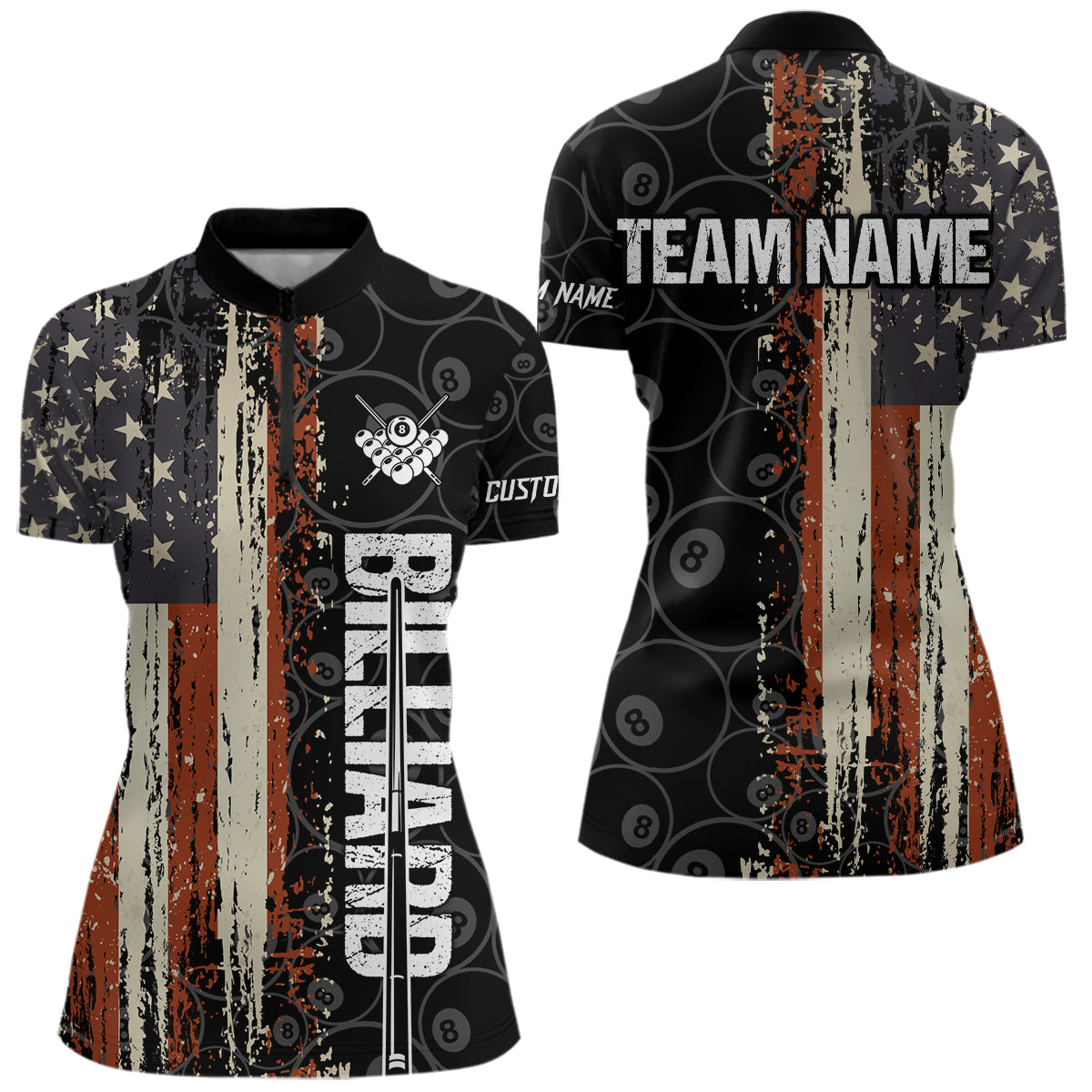 Vintage American Flag 8 Ball Pool Billiard Shirt For Women Custom Patriotic Billiard Team Jersey TDM5429