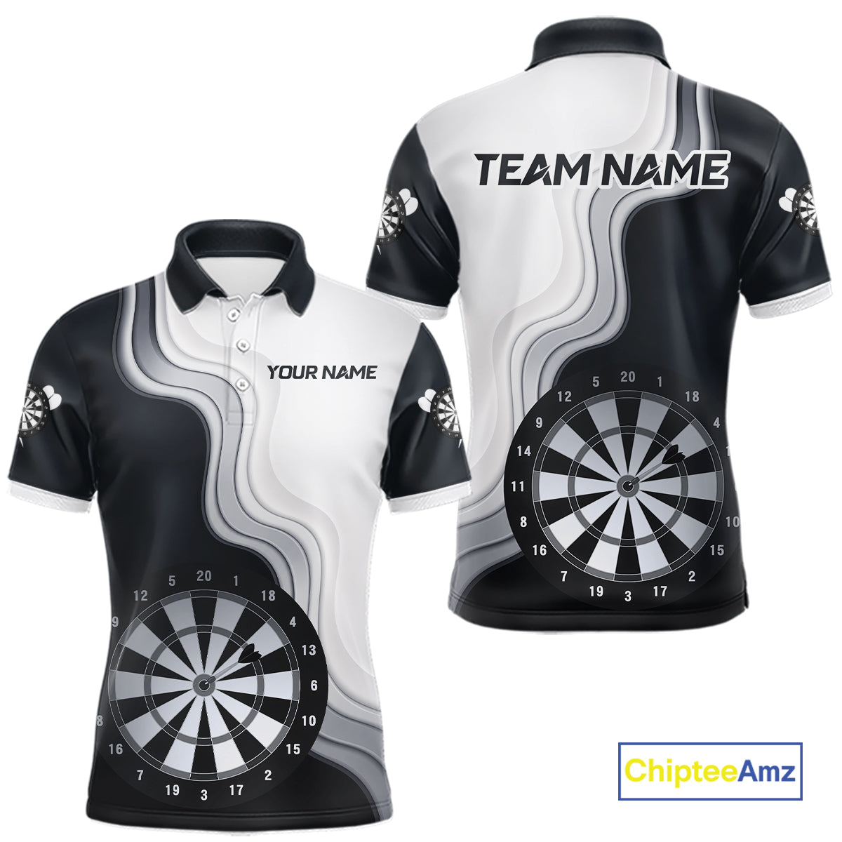 Black And White Darts Shirts With Pocket Option For Men Custom Darts Jersey TDM6487