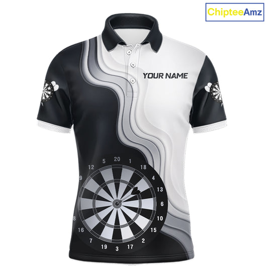 Black And White Darts Shirts With Pocket Option For Men Custom Darts Jersey TDM6487