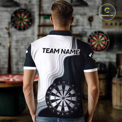 Black And White Darts Shirts With Pocket Option For Men Custom Darts Jersey TDM6487