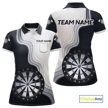 Black And White Darts Shirts With Pocket Option For Women Custom Darts Jersey TDM6487