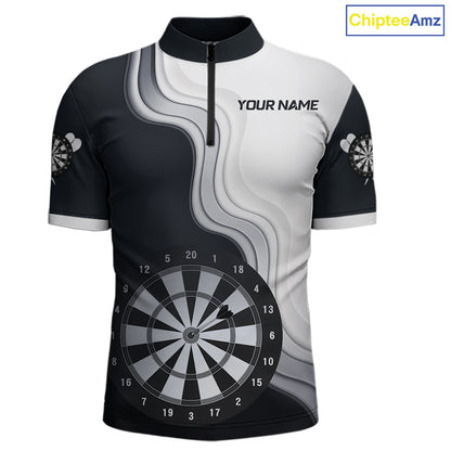 Black And White Darts Shirts With Pocket Option For Men Custom Darts Jersey TDM6487
