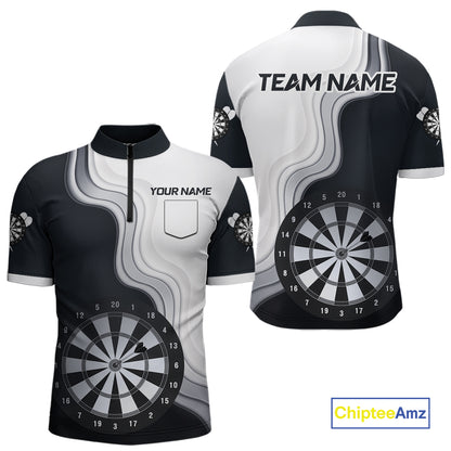 Black And White Darts Shirts With Pocket Option For Men Custom Darts Jersey TDM6487