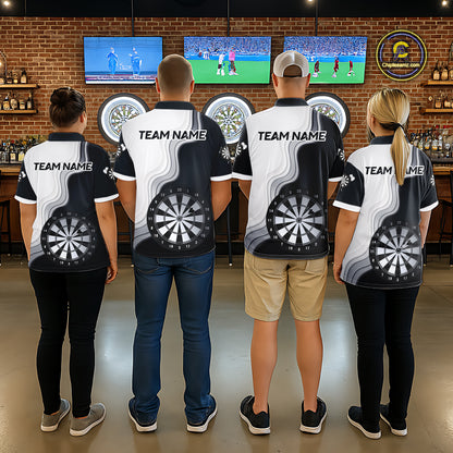 Black And White Darts Shirts With Pocket Option For Women Custom Darts Jersey TDM6487