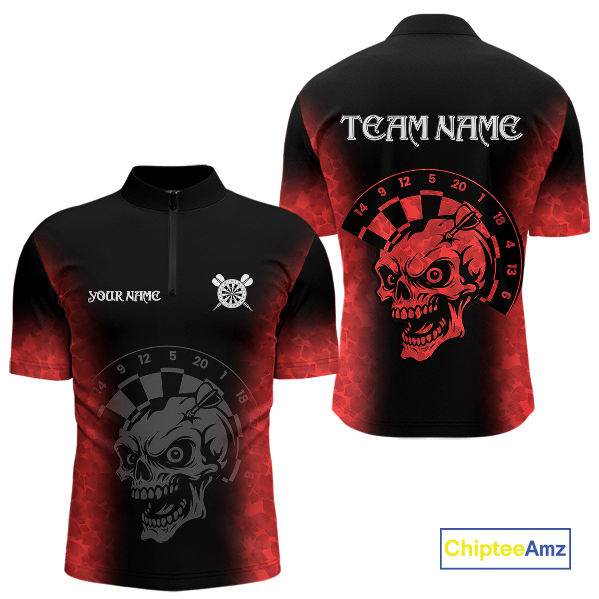 Black And Red Custom Skull Darts Shirt For Men, Darts Jersey Pocket Option TDM5438