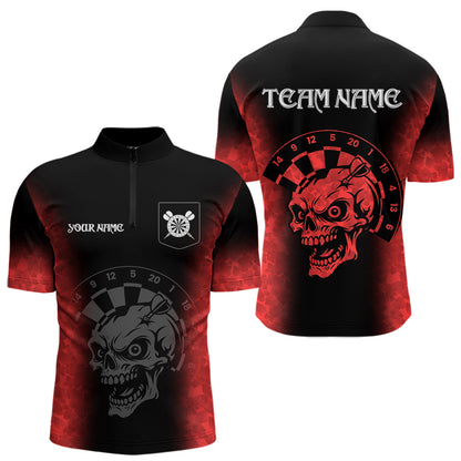 Black And Red Custom Skull Darts Shirt For Men, Darts Jersey Pocket Option TDM5438