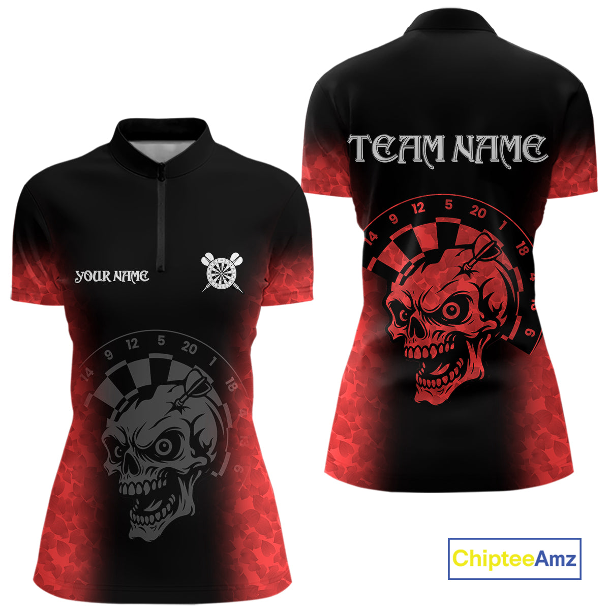 Black And Red Custom Skull Darts Shirt For Women, Darts Jersey Pocket Option TDM5438