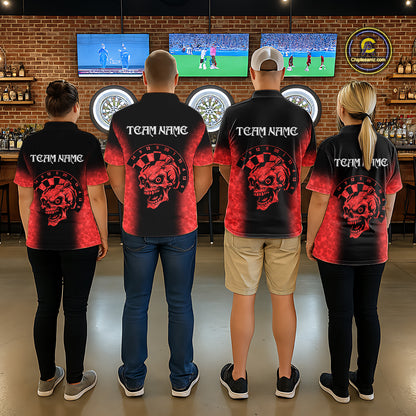 Black And Red Custom Skull Darts Shirt For Women, Darts Jersey Pocket Option TDM5438