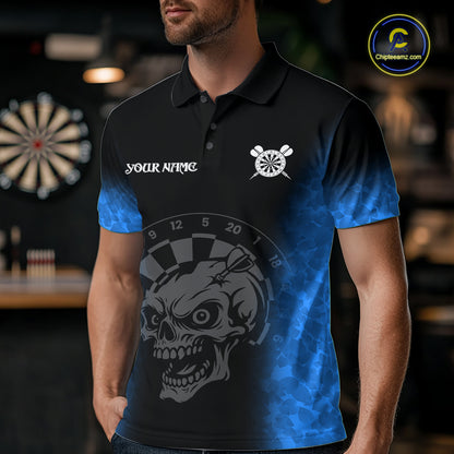 Black And Blue Custom Skull Darts Shirt For Men, Darts Jersey Pocket Option TDM5439