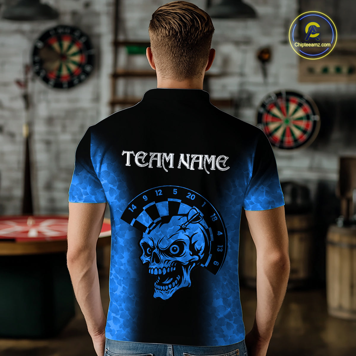 Black And Blue Custom Skull Darts Shirt For Men, Darts Jersey Pocket Option TDM5439