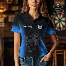 Load image into Gallery viewer, Black And Blue Custom Skull Darts Shirt For Women, Darts Jersey Pocket Option TDM5439