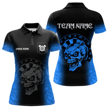 Load image into Gallery viewer, Black And Blue Custom Skull Darts Shirt For Women, Darts Jersey Pocket Option TDM5439