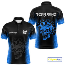 Load image into Gallery viewer, Black And Blue Custom Skull Darts Shirt For Men, Darts Jersey Pocket Option TDM5439