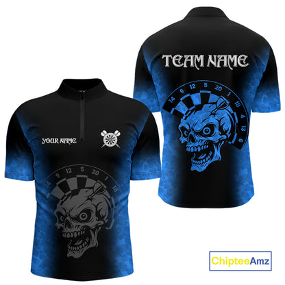 Black And Blue Custom Skull Darts Shirt For Men, Darts Jersey Pocket Option TDM5439