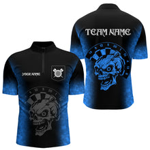 Load image into Gallery viewer, Black And Blue Custom Skull Darts Shirt For Men, Darts Jersey Pocket Option TDM5439