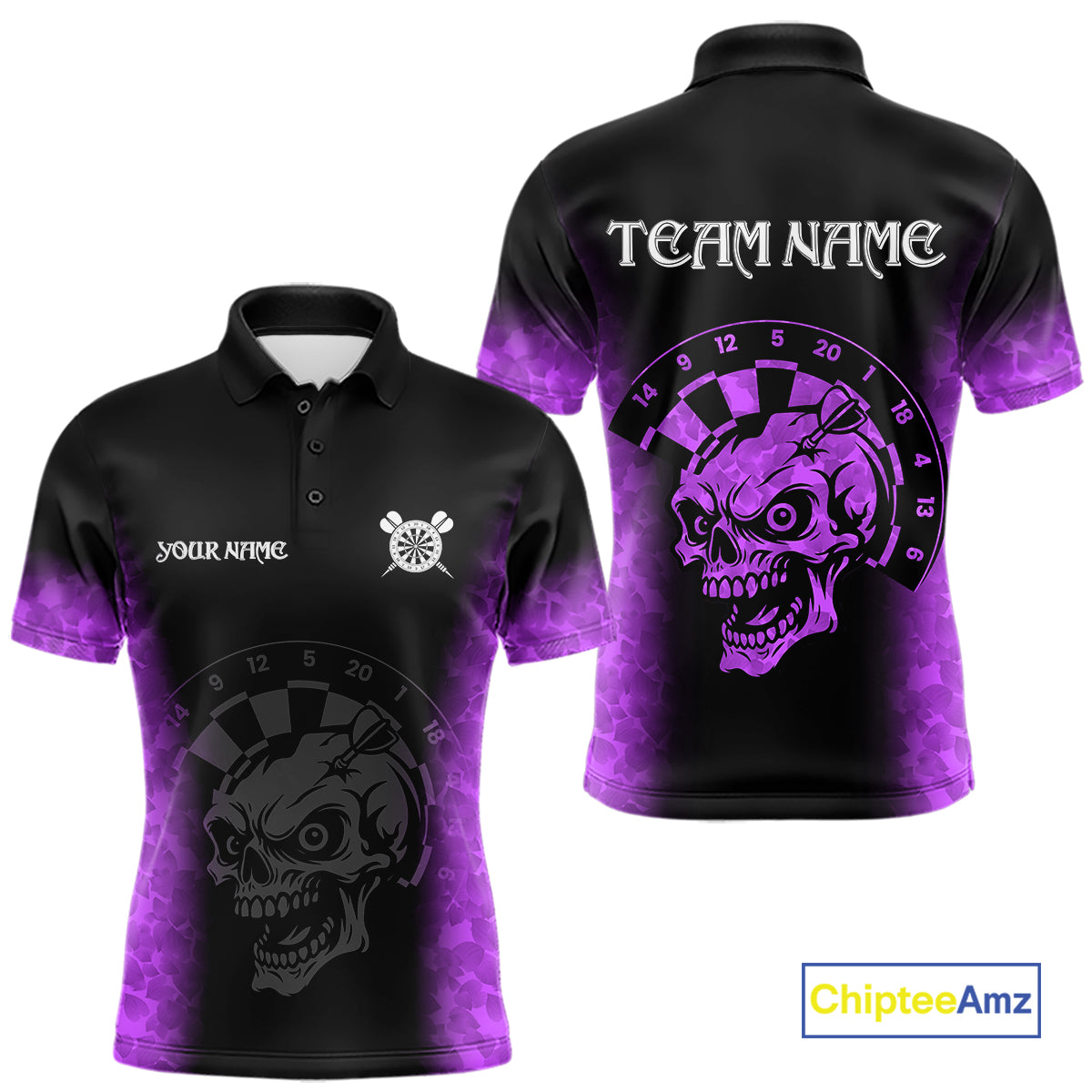 Black And Purple Custom Skull Darts Shirt For Men, Darts Jersey Pocket Option TDM5440
