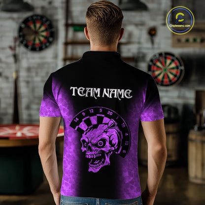 Black And Purple Custom Skull Darts Shirt For Men, Darts Jersey Pocket Option TDM5440