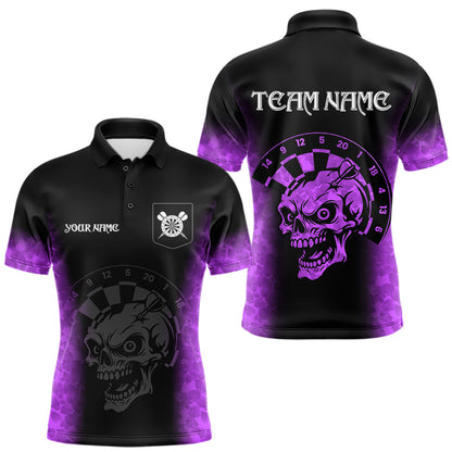 Black And Purple Custom Skull Darts Shirt For Men, Darts Jersey Pocket Option TDM5440