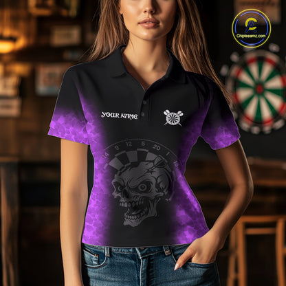 Black And Purple Custom Skull Darts Shirt For Women, Darts Jersey Pocket Option TDM5440