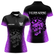 Load image into Gallery viewer, Black And Purple Custom Skull Darts Shirt For Women, Darts Jersey Pocket Option TDM5440