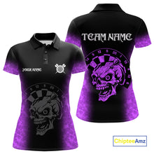 Load image into Gallery viewer, Black And Purple Custom Skull Darts Shirt For Women, Darts Jersey Pocket Option TDM5440