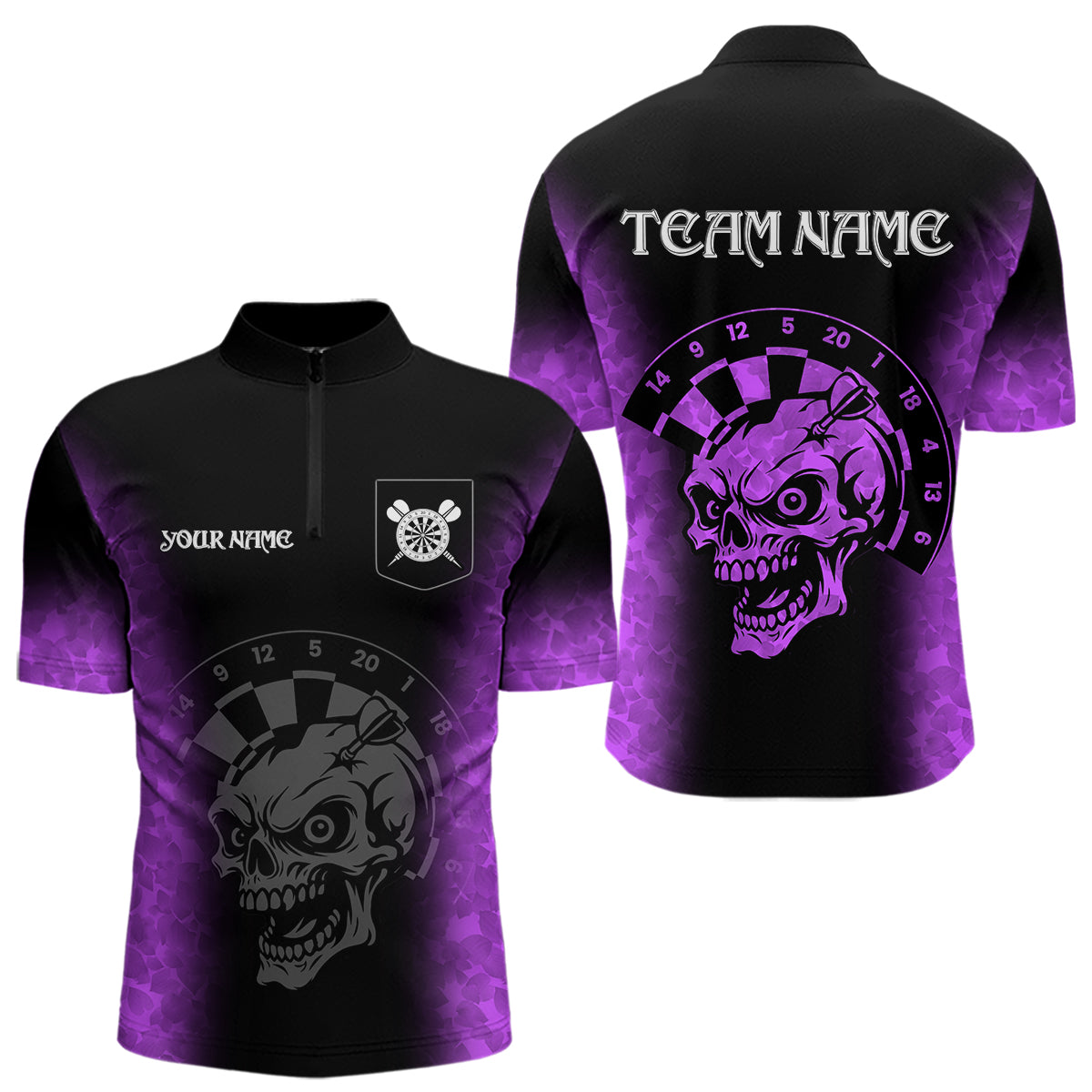 Black And Purple Custom Skull Darts Shirt For Men, Darts Jersey Pocket Option TDM5440
