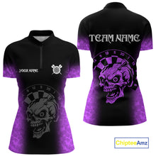 Load image into Gallery viewer, Black And Purple Custom Skull Darts Shirt For Women, Darts Jersey Pocket Option TDM5440
