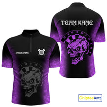 Load image into Gallery viewer, Black And Purple Custom Skull Darts Shirt For Men, Darts Jersey Pocket Option TDM5440