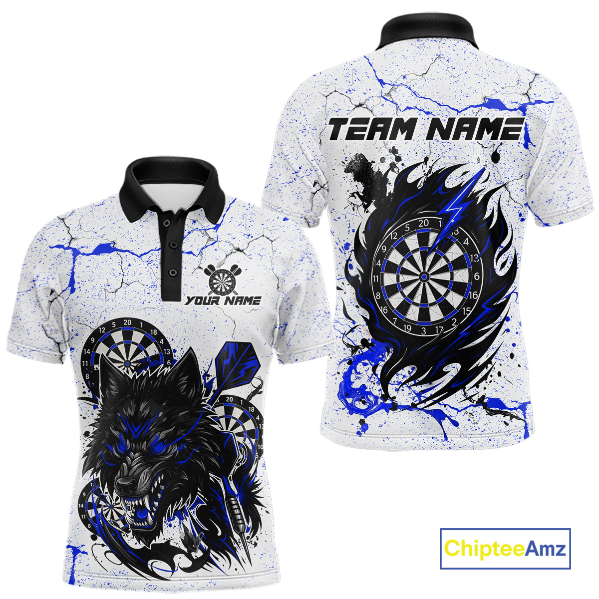 White Grunge Wolf Dart Shirt & Pocket Option Custom Men'S Dart Jersey |Blue TDM5441