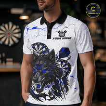 Load image into Gallery viewer, White Grunge Wolf Dart Shirt &amp; Pocket Option Custom Men'S Dart Jersey |Blue TDM5441