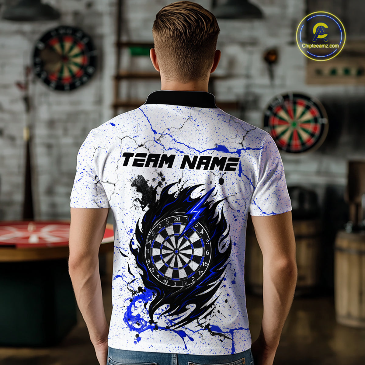 White Grunge Wolf Dart Shirt & Pocket Option Custom Men'S Dart Jersey |Blue TDM5441