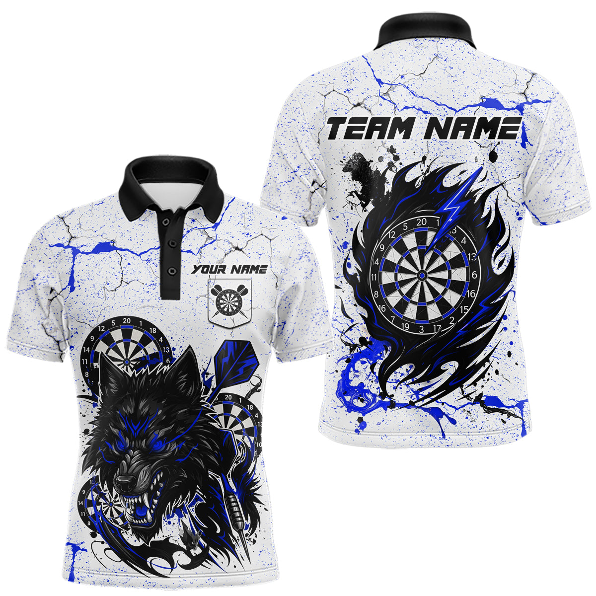 White Grunge Wolf Dart Shirt & Pocket Option Custom Men'S Dart Jersey |Blue TDM5441