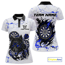Load image into Gallery viewer, White Grunge Wolf Dart Shirt &amp; Pocket Option Custom Women&#39;s Dart Jersey |Blue TDM5441